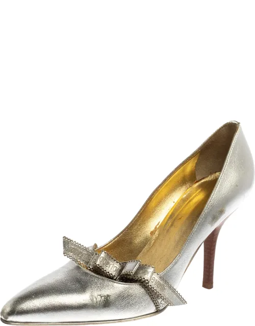 Silver Leather Slip-on Pointed Toe Pumps