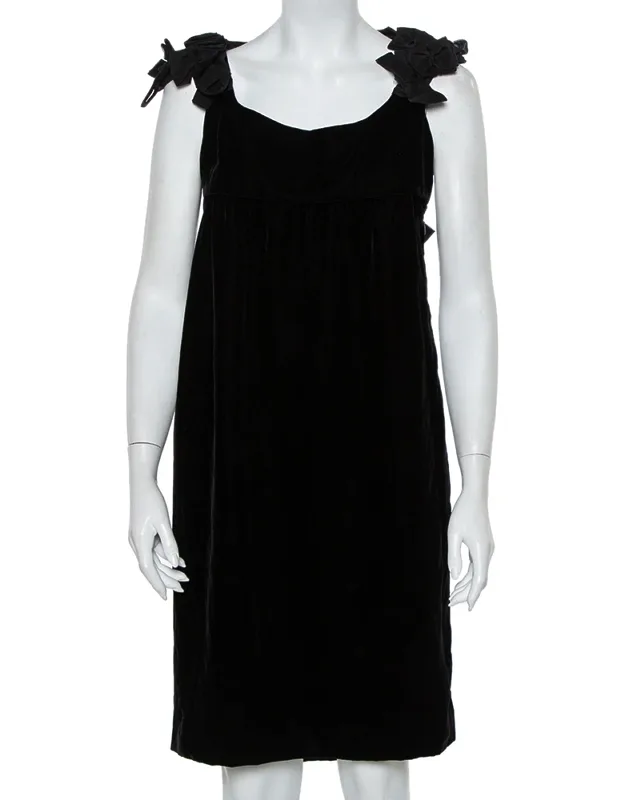 Velvet Bow Trim Detail Shift Dress