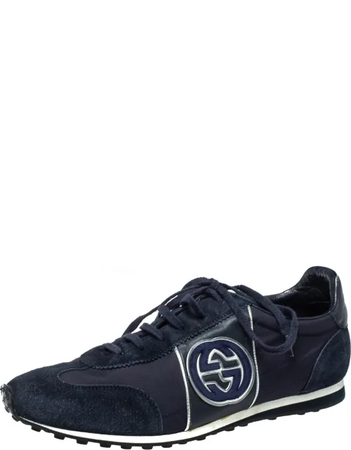 Suede And Fabric Interlocking G Lace Up Sneakers