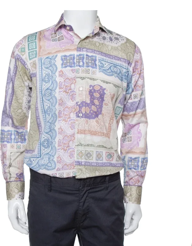 Multicolor Paisley Printed Cotton Shirt With Fitted Silhouette And Long Sleeves