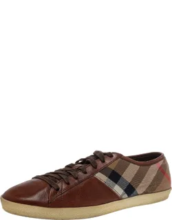 Brown Leather And Nova Check Canvas Low Top Sneakers With Comfortable Leather Insoles And Durable Rubber Soles