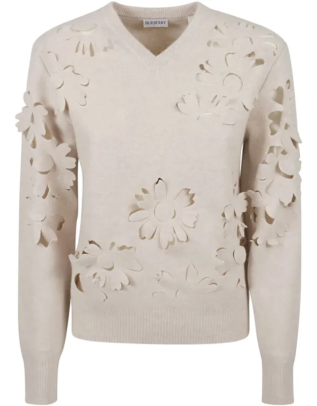 V-neck Perforated Rib Sweater