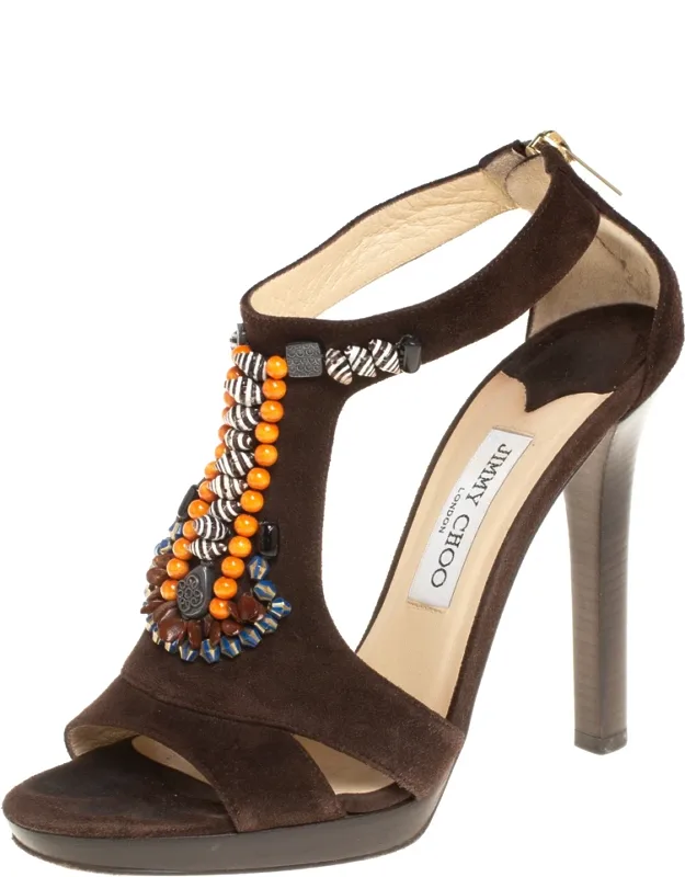 Suede Beaded T-strap Tribal Sandals