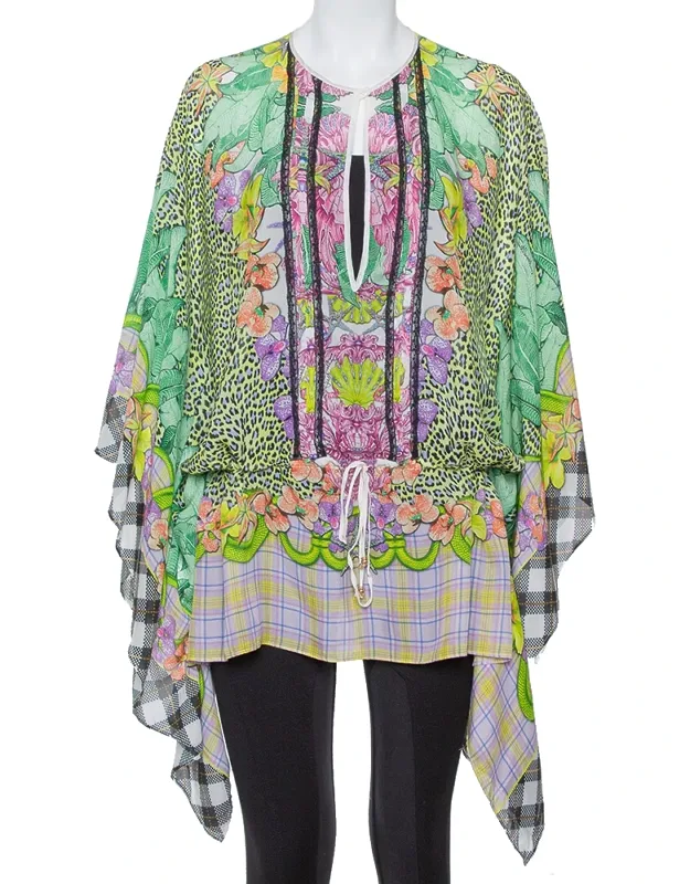 Multicolor Printed Silk Waist Tie Detail Kaftan Tunic