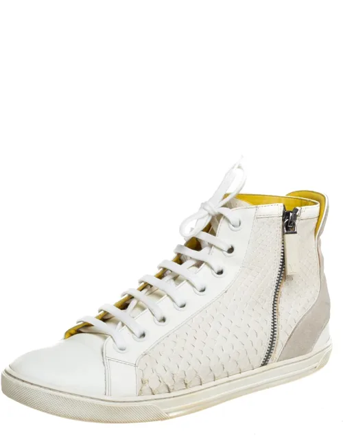 Python And Suede Zip Up High Top Sneakers