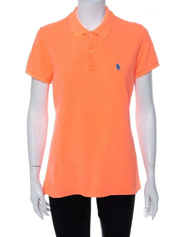 Neon Orange Cotton Pique Skinny Polo T-shirt