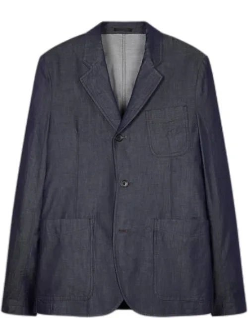 Indigo Cotton-twill Three-button Blazer