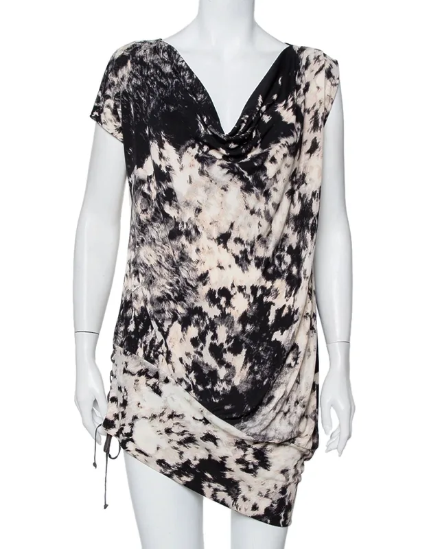 Multicolor Abstract Printed Knit Tie Detail Mini Dress