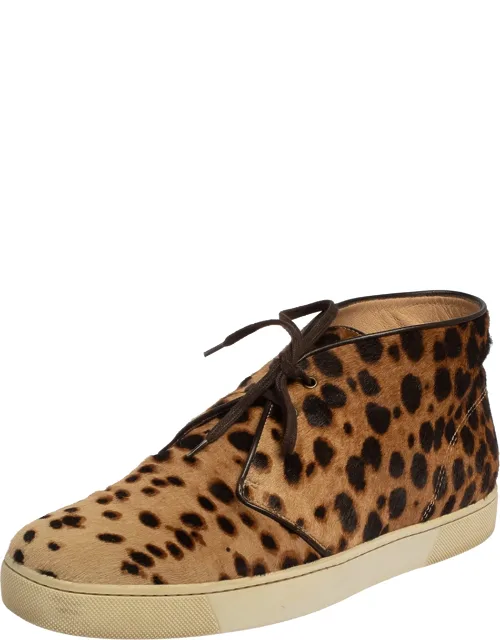 Leopard Print Calf Hair Lace Up Sneakers
