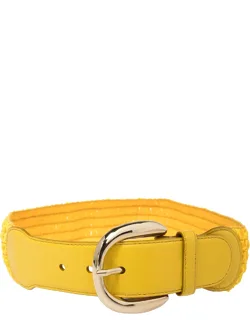 Leather And Straw Elastic Waist Belt 70 Cm