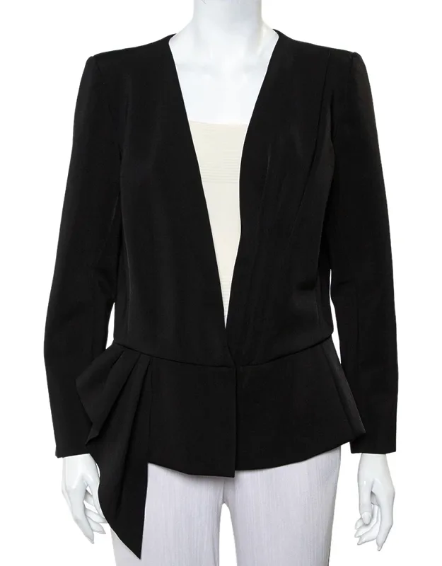 Knit Draped Detail Collarless Button Front Blazer