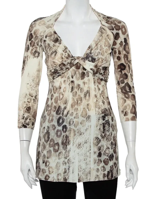 Cream Animal Printed Knit Drape Detail Tunic
