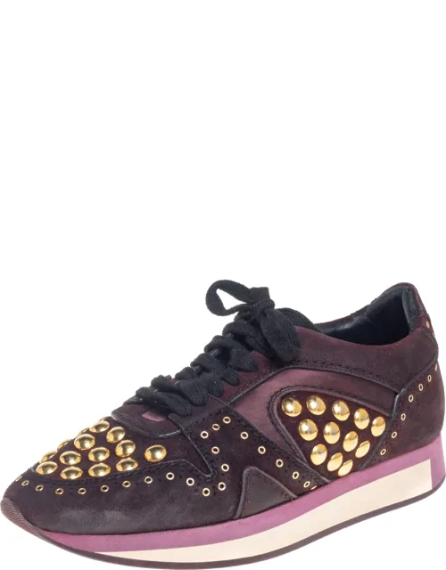 Suede And Satin Studded Low Top Sneakers