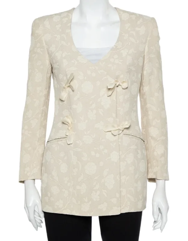 Floral Jacquard Tie Detail Vintage Blazer