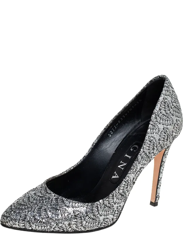 Metallic Silver Lurex And Glitter Slip-on Pumps
