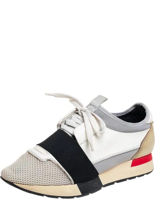 Mesh And Leather Race Runner Low Top Sneakers