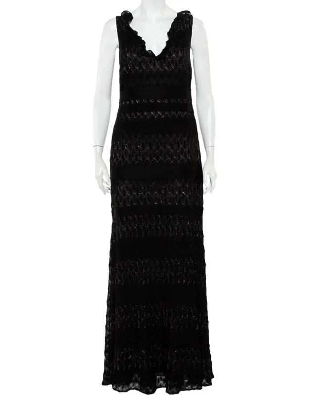 Lurex Knit Ruffled Neck Sleeveless Maxi Dress