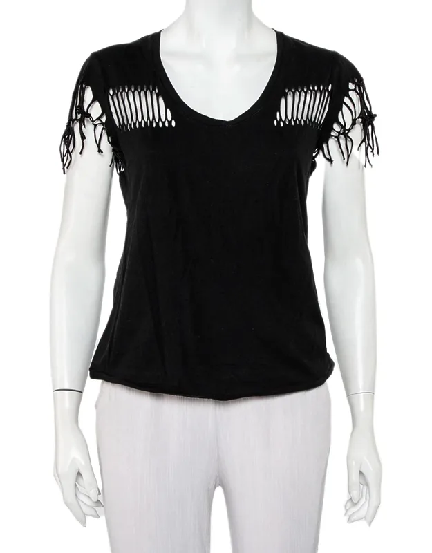 Cotton Scoop Neck Wanda Fringes T-shirt