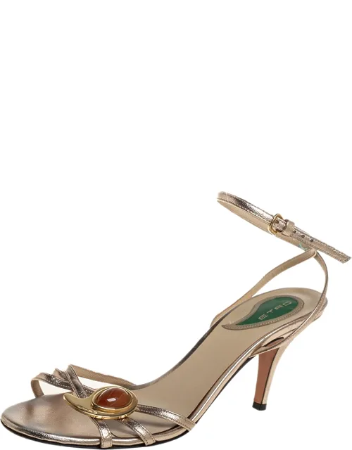 Gold Leather Ankle Strap Sandals
