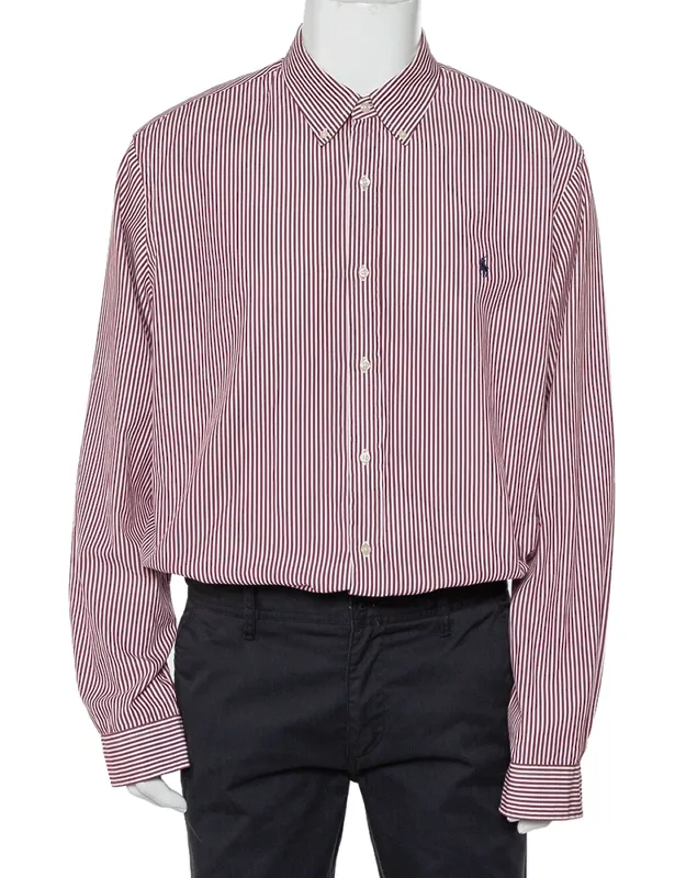 Striped Cotton Logo Embroidered Button Front Shirt