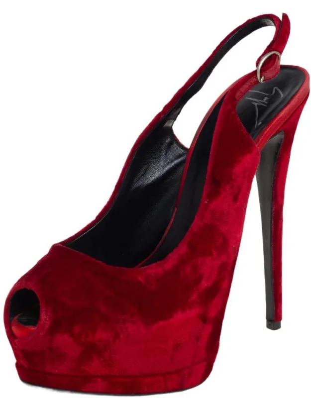 Velvet Peep Toe Slingback Platform Sandals