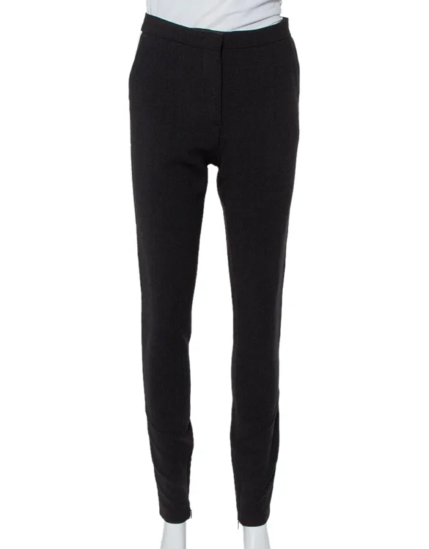 Wool Contrast Trim Zip Detail Tapered Leg Pants