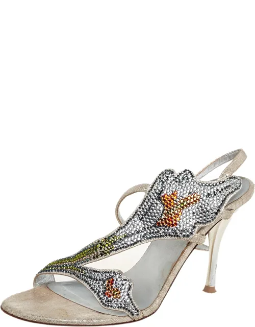 Silver Fabric Crystal Embellished Sandals