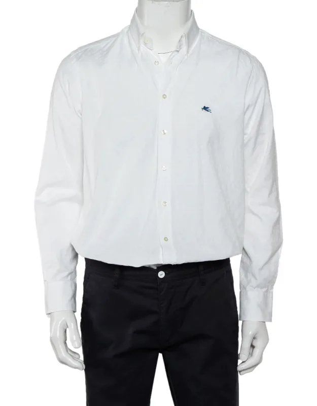 White Paisley Pattern Cotton Button Front Shirt