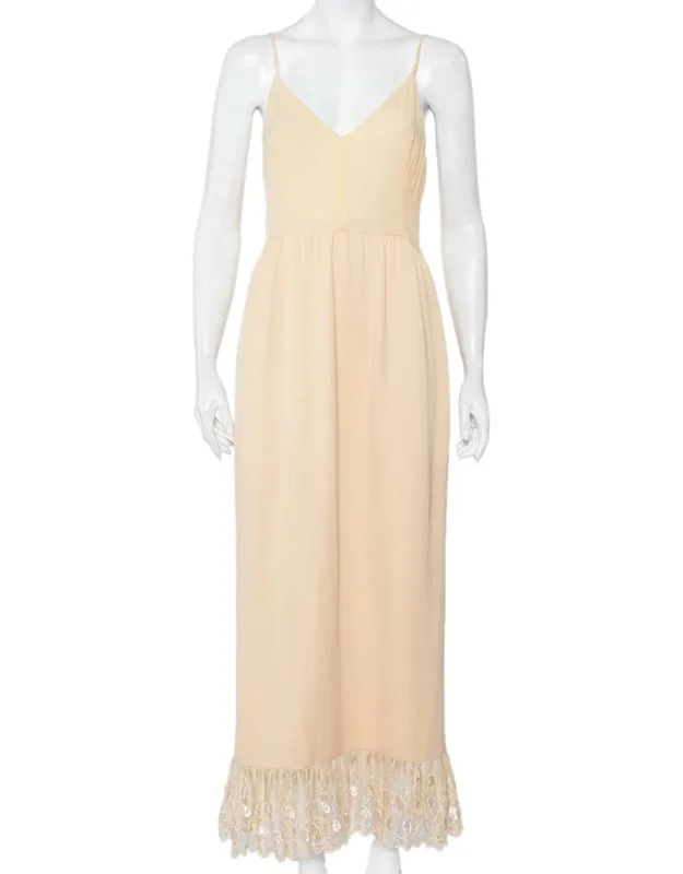 Vintage Silk & Crepe Paneled Lace Trim Maxi Dress
