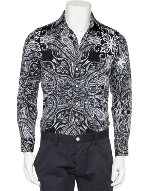 Monochrome Paisley Printed Cotton Button Front Shirt