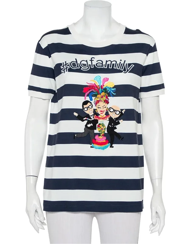 Striped Cotton Patch Detail Crewneck T-shirt