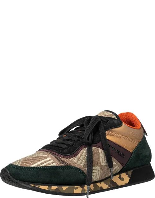 Multicolor Suede And Brocade Fabric Low Top Sneakers
