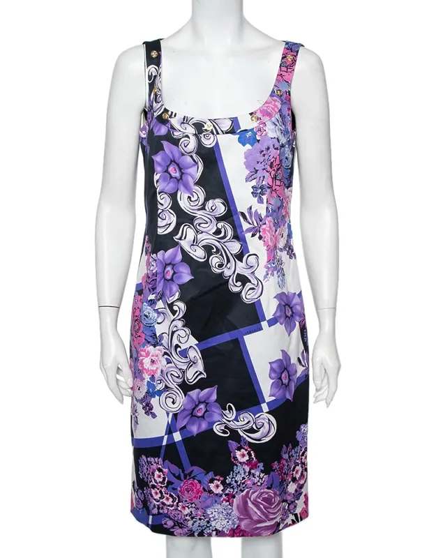 Multicolor Printed Cotton Scoop Neck Sleeveless Shift Dress