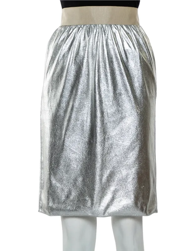 Metallic Silver Faux Leather Pencil Skirt
