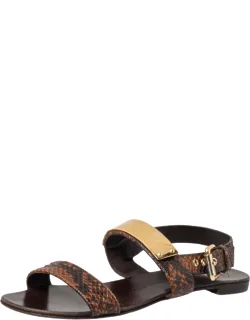 Python Embossed Leather Slingback Flat Sandals