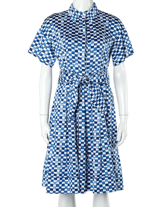 Logo Grid Print Cotton Belted Dress