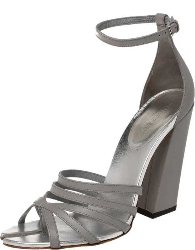 Cloud Grey Leather Hove Heel Ankle Strap Sandals