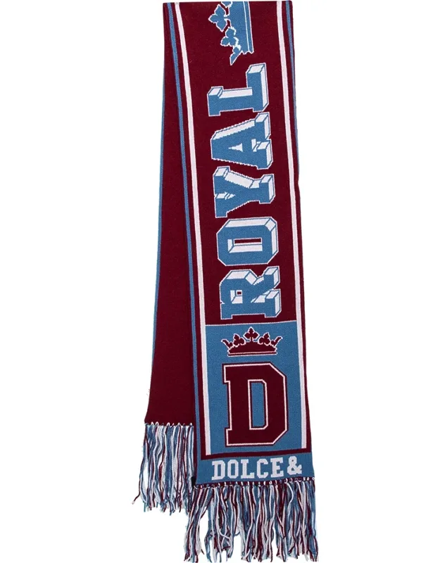 Bicolor Royal Love Fringed Intarsia Knit Scarf