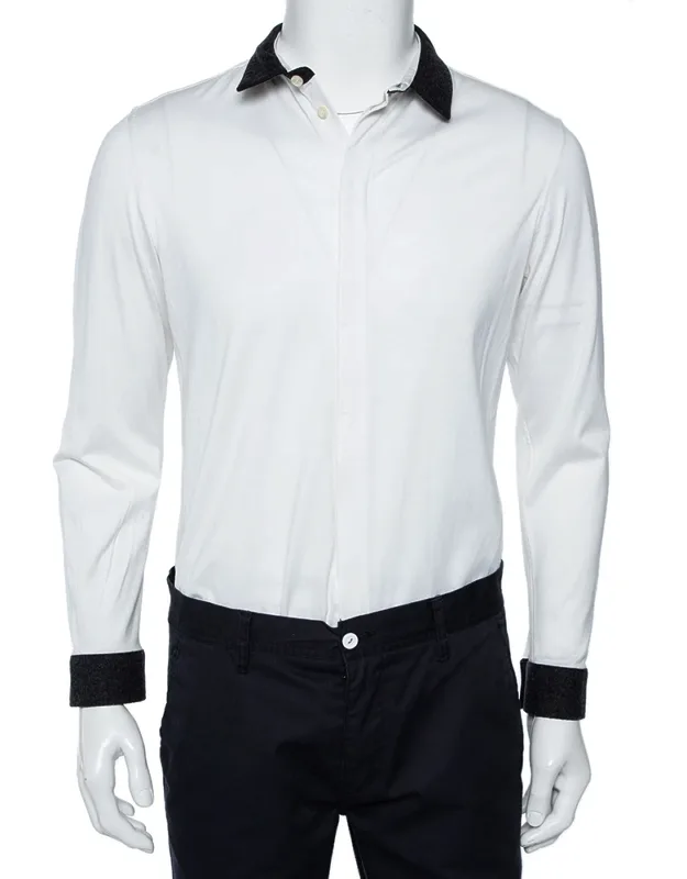 Cotton Contrast Wool Trim Button Front Shirt