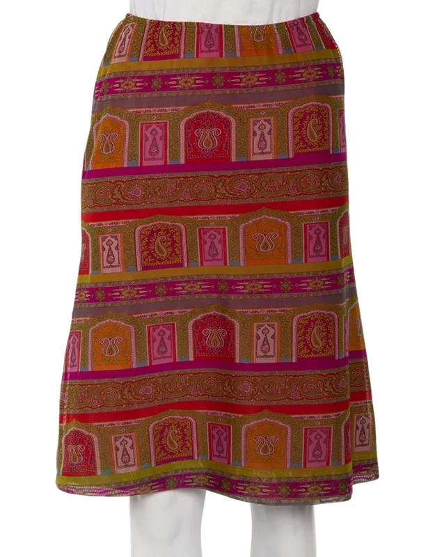 Multicolor Paisley Printed Mesh Knit A-line Skirt