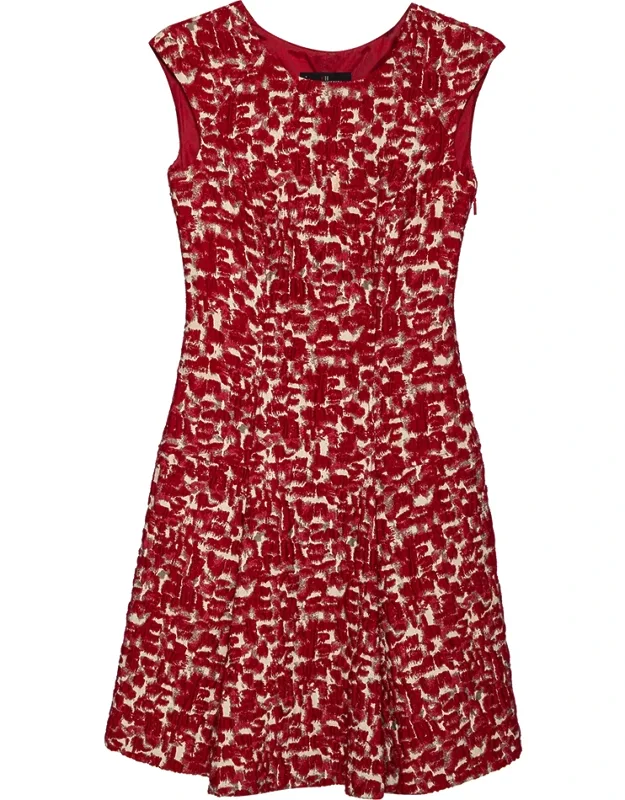 Wool Jacquard Paneled Pleated Dress