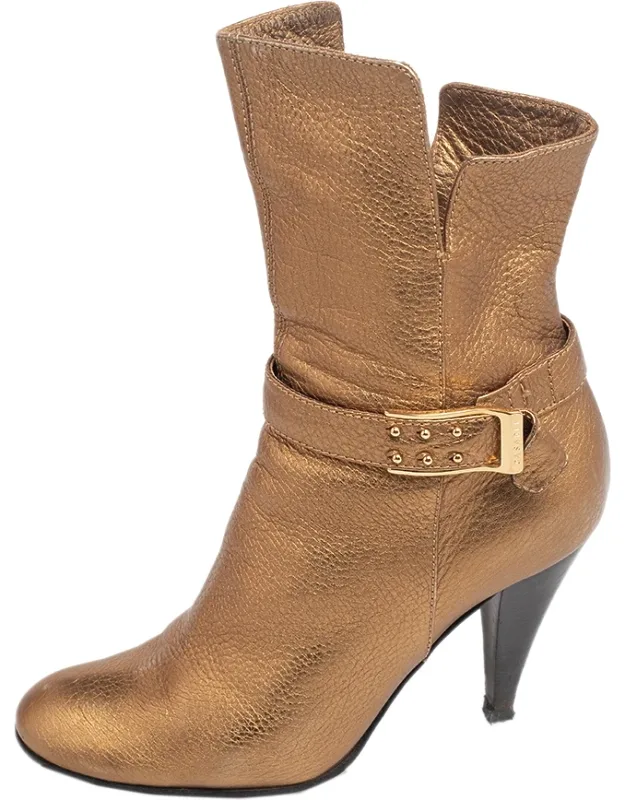 Gold Leather Ankle Length Boots