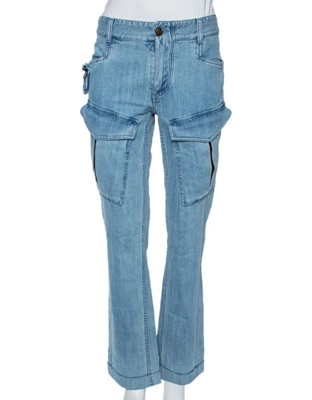 Indigo Light Wash Denim Cargo Jeans