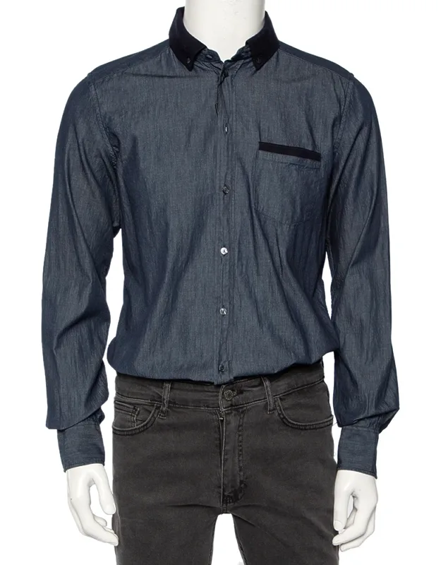 Chambray Cotton Knit Collar Detail Gold Label Shirt
