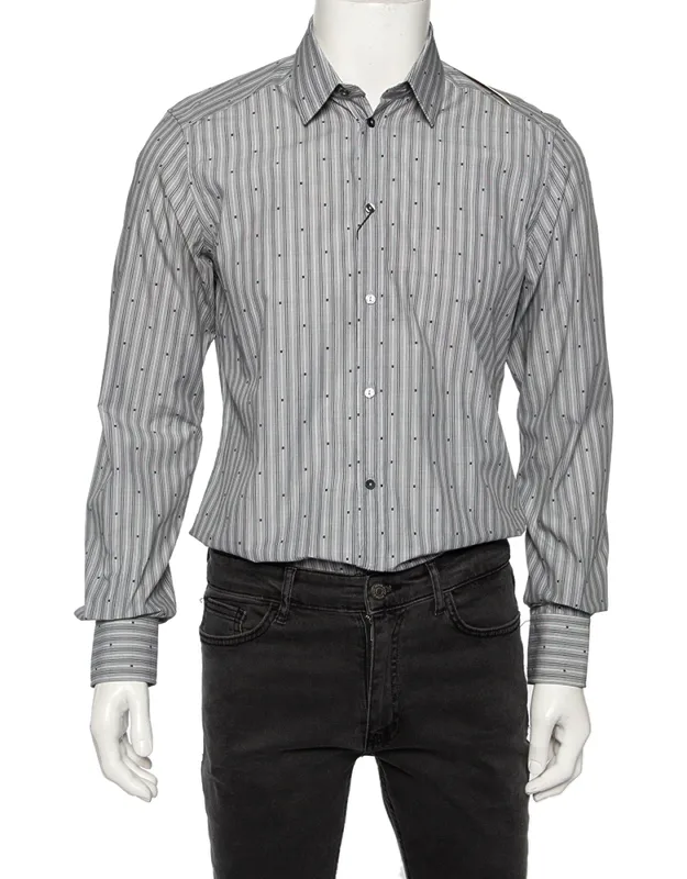 Striped Cotton Embroidered Detail Fit Shirt