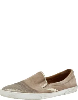 Gold Suede And Leather Slip-on Sneakers
