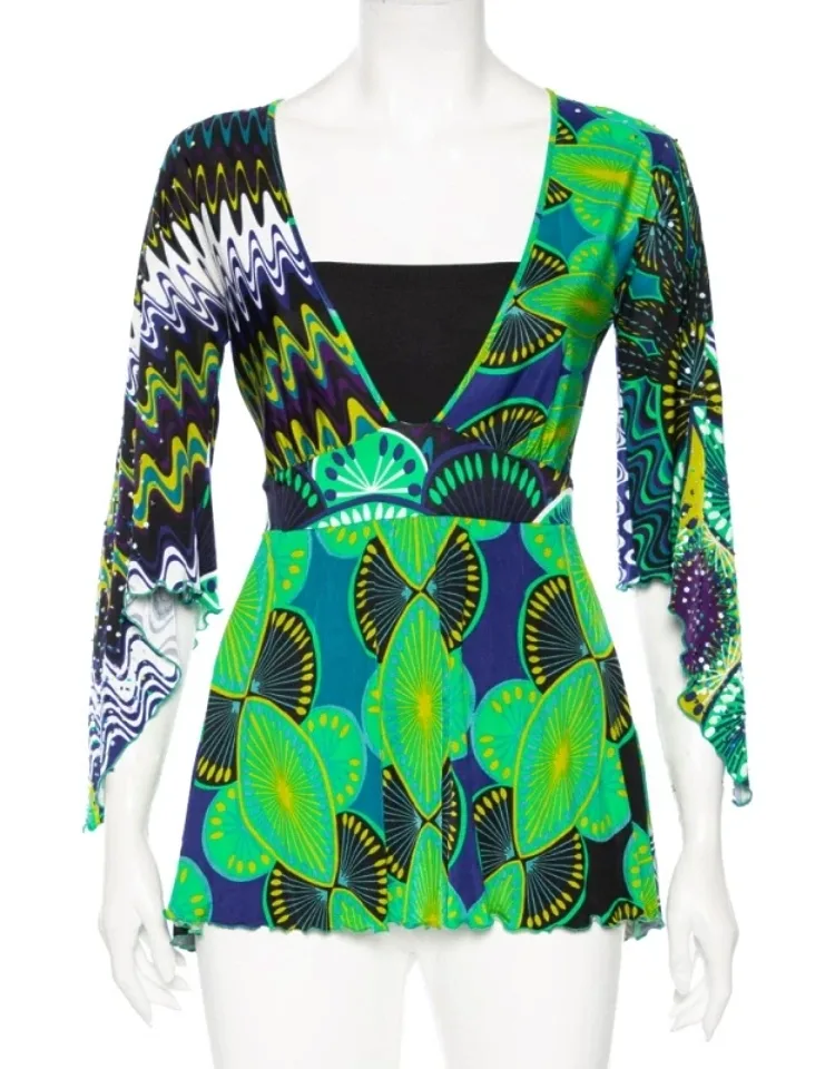 Abstract Printed Jersey Embellished Detail Tunic