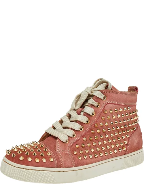 Peach Nubuck Spike Embellished Mid Top Sneakers
