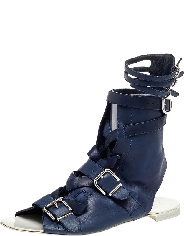 Leather Buckle Gladiator Ankle Length Flat Sandals