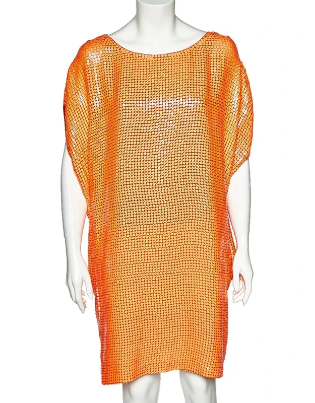 Neon Orange Sequin Embellished Silk Kei Tunic